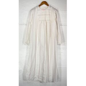 Vintage Schrank Prairie Nightgown White with Pink Floral Lace USA Size Medium
